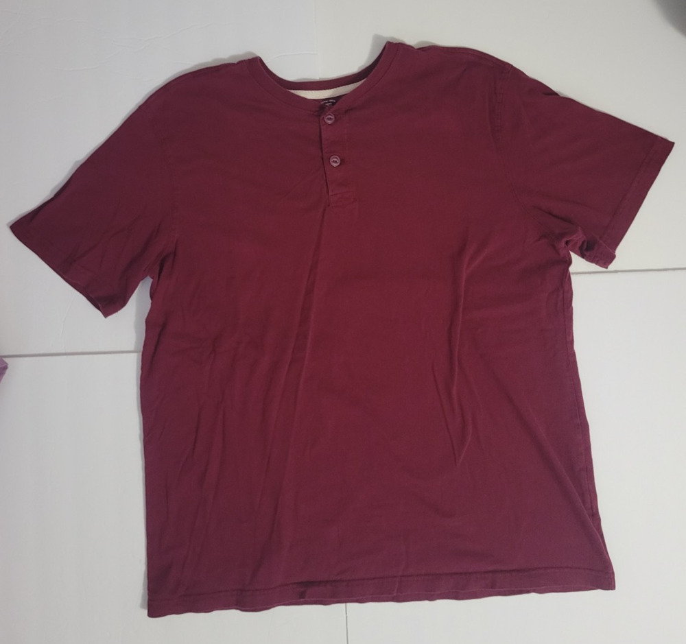 Faded Glory Mens XL Merlot Wine Burgundy Short Sleeve Henley 100% Cotton